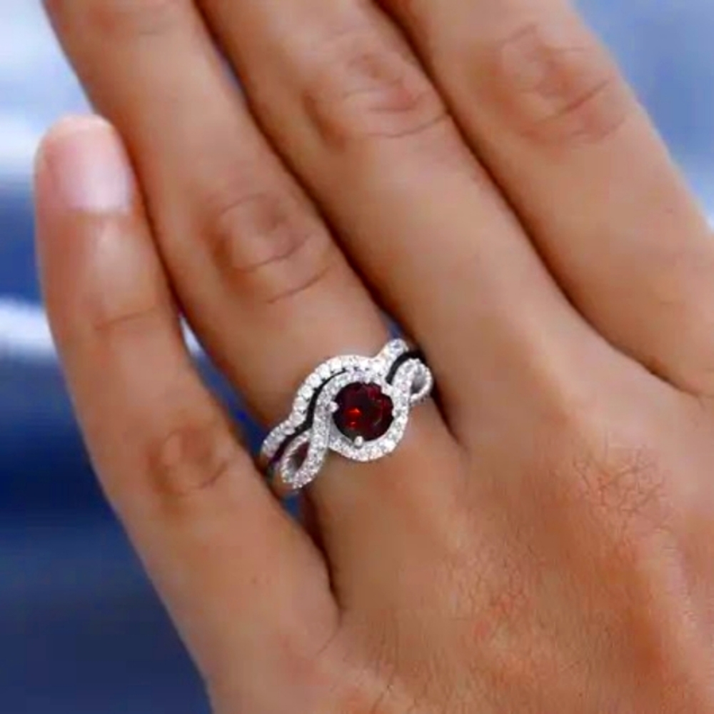 Premium Brazilian Cherry Citrine and White Zircon set of 2 Rings size 8